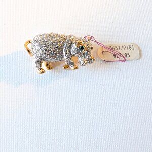 Coro Hippo Mini Brooch – Gold-Tone & Rhinestones